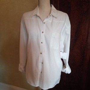 NWT O'Neill White Cotton Linen Button Down Shirt + FREE GIFT